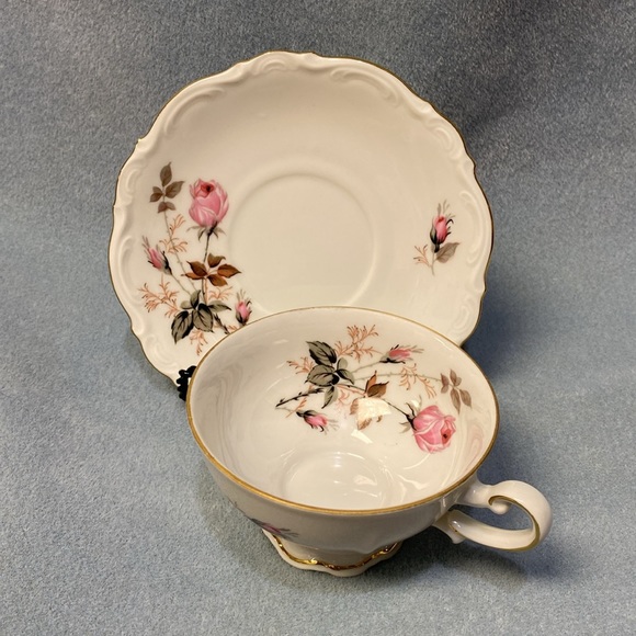Pink Rose Mitterteich Bavaria Germany Footed Coffee Cup and Saucer - Picture 4 of 15